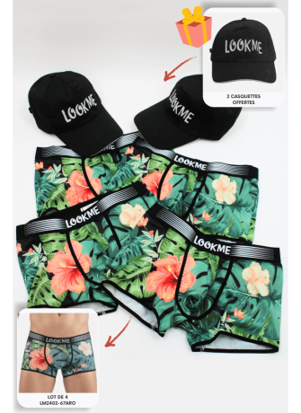 Pack 4 Boxer LM2402-67ARO LOOKME + 2 Casquettes Offertes